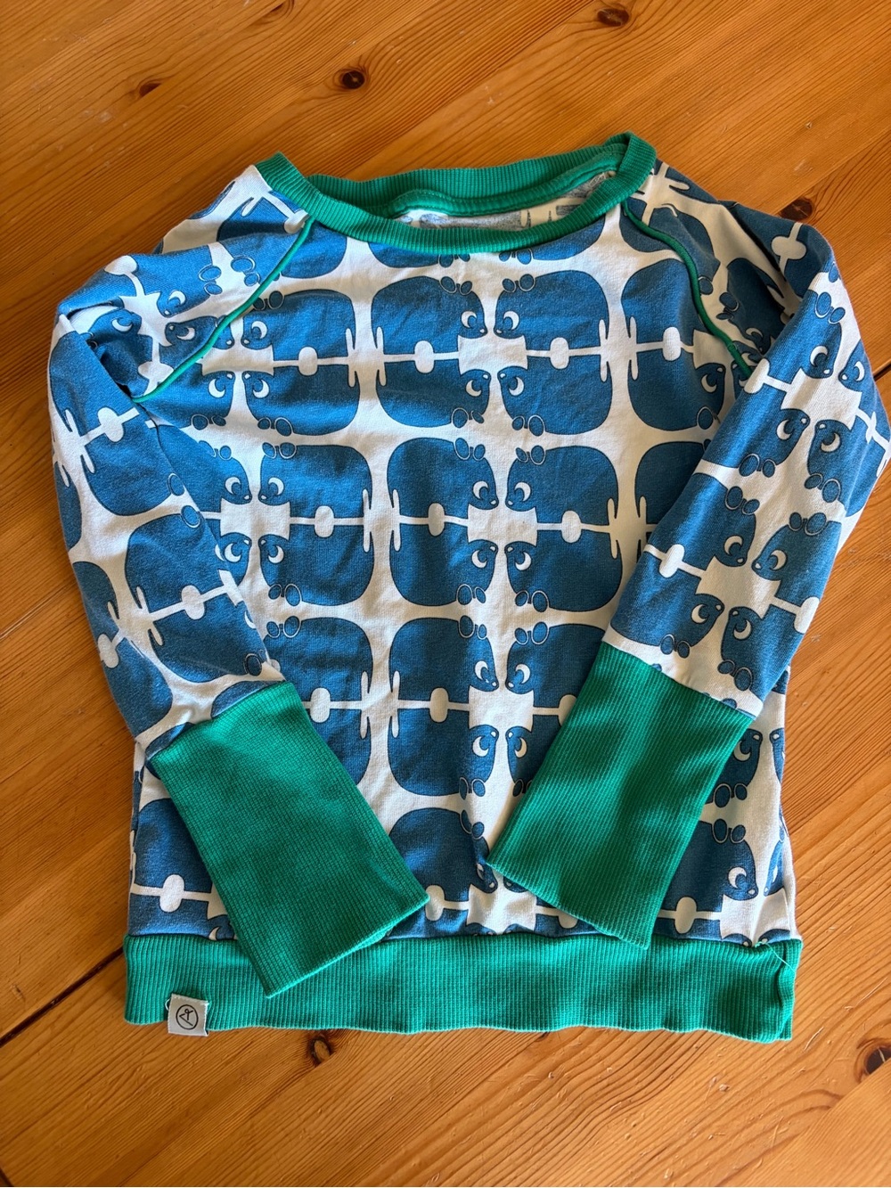 Alba Blue Hippo Print Long-Sleeve Top with Green Trim